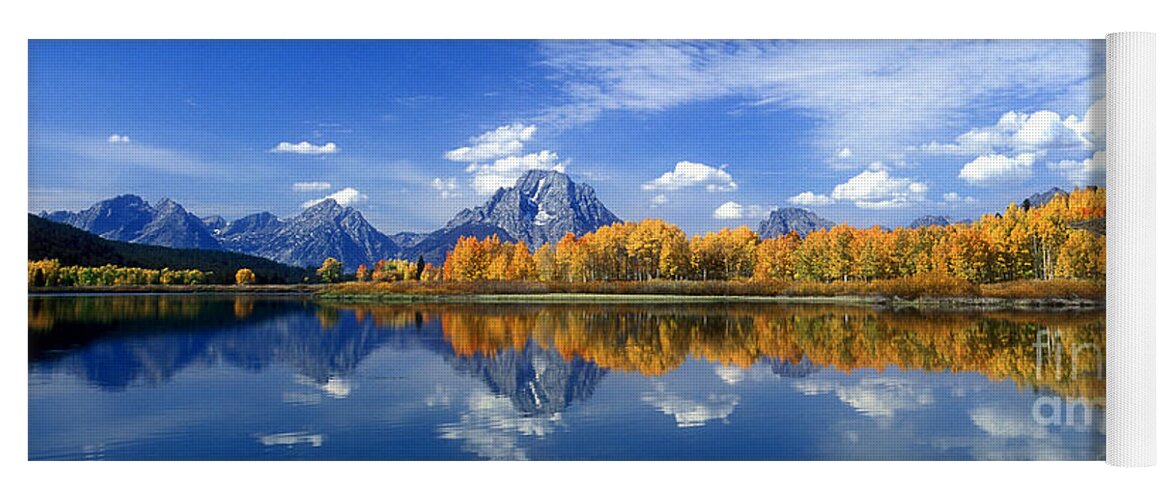 America Yoga Mat featuring the photograph Panorama Fall Morning at Oxbow Bend Grand Tetons National Park by Dave Welling