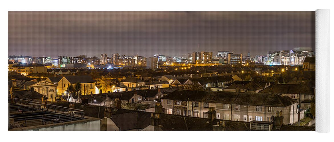 Black Yoga Mat featuring the photograph Panorama of Dublin Docklands by Semmick Photo