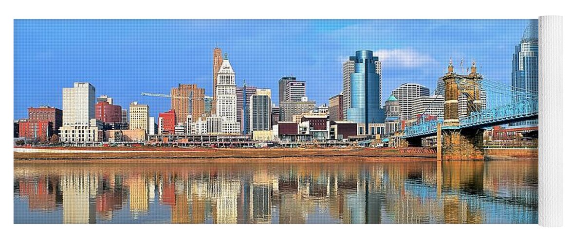 Panoramic Yoga Mat featuring the photograph Panoramic Cincinnati by Frozen in Time Fine Art Photography
