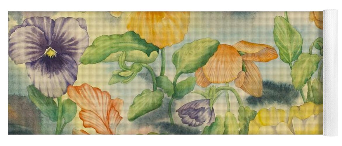 Pansies Yoga Mat featuring the painting Pansies by Heather Gallup