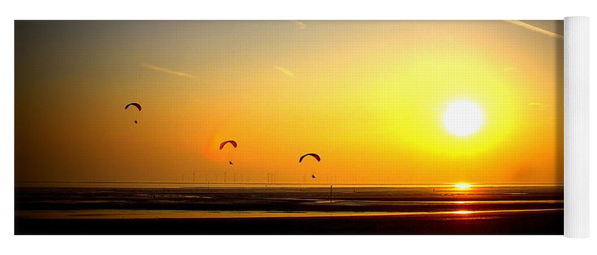 Paraglider Yoga Mat featuring the photograph Paragliders at Sunset by Steve Kearns