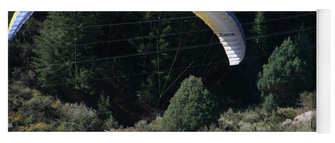 Outdoors Yoga Mat featuring the photograph Paragliding Hazards by Susan Herber