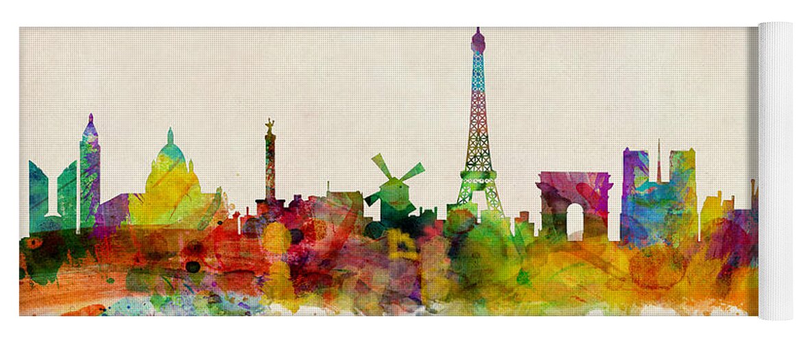 Paris Yoga Mat featuring the digital art Paris France Skyline Panoramic by Michael Tompsett