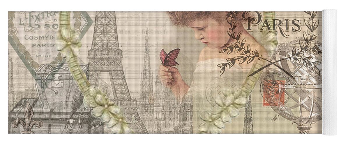 Doodlefly Yoga Mat featuring the digital art Paris Vintage Collage with Child by Mary Hubley