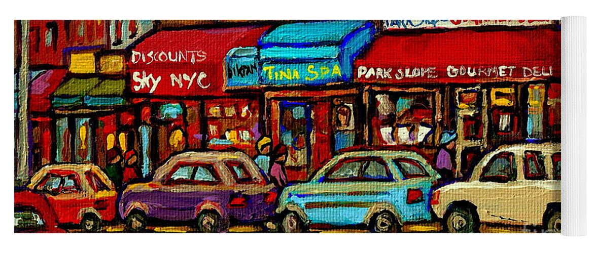 New York City Yoga Mat featuring the painting Park Slope Gourmet Deli 5th Avenue New York Paintings Storefronts Street Scenes Carole Spandau by Carole Spandau