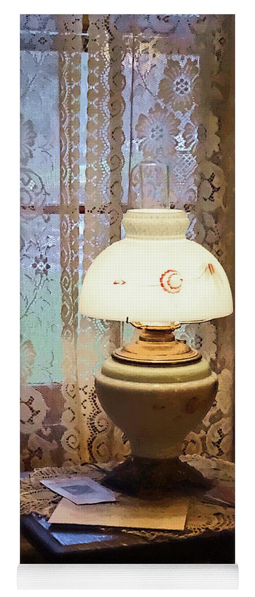 Lamp Yoga Mat featuring the photograph Parlor With Hurricane Lamp by Susan Savad