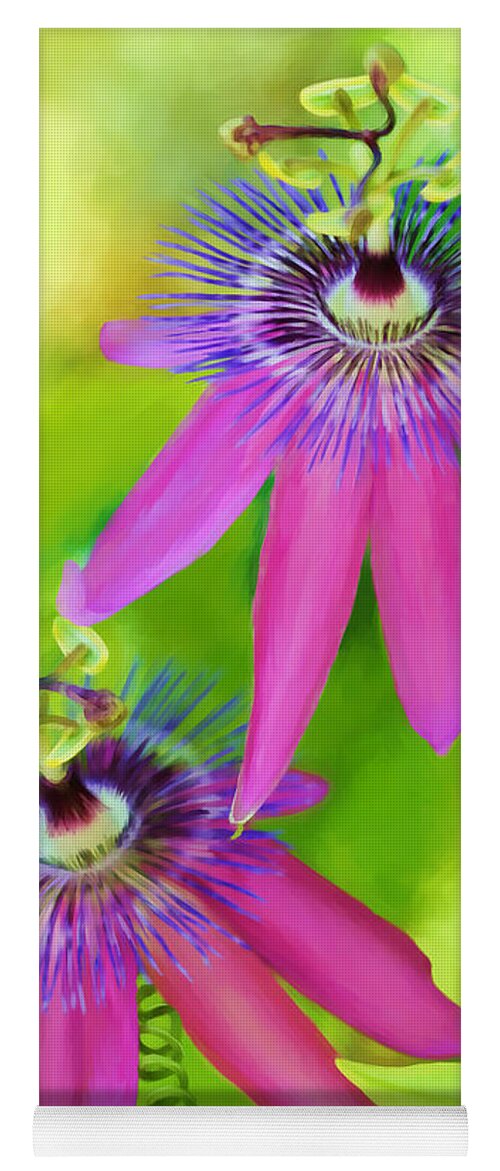 Passion Flower Yoga Mat featuring the digital art Passiflora Piresii Vine - Passiflora Twins by Michelle Constantine