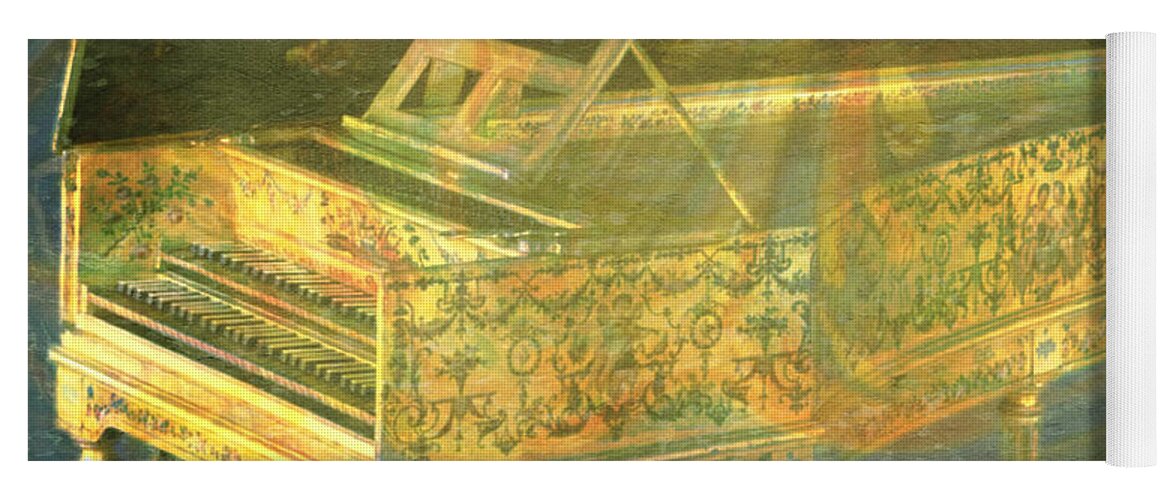 Harpsichord Yoga Mat featuring the mixed media Past to Present by Ally White