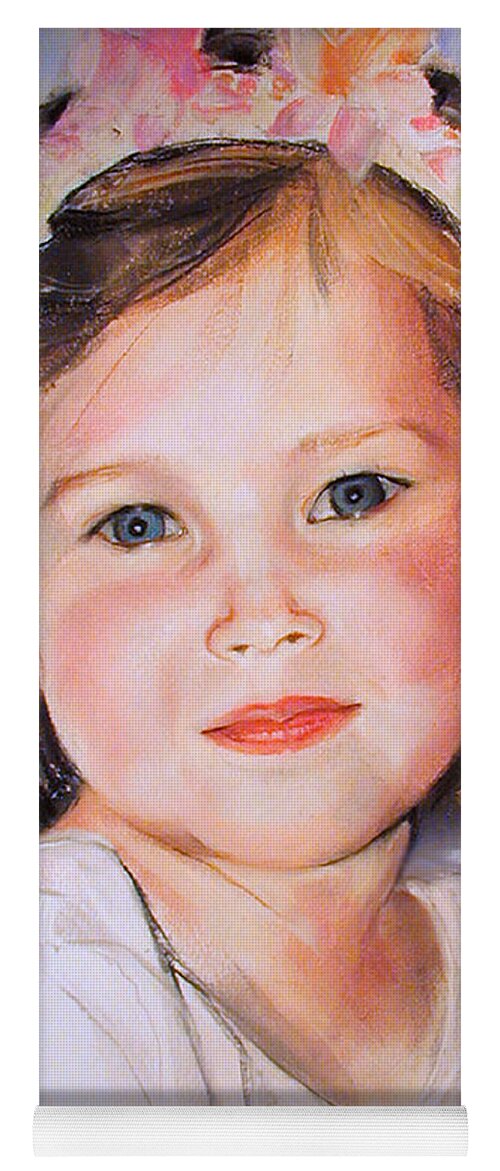 Pastel Portrait Of Young Girl Yoga Mat featuring the painting Pastel portrait of girl with flowers in her hair by Greta Corens