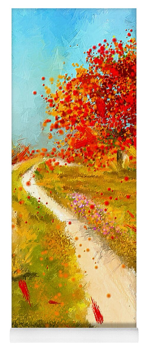 Gray And Red Art Yoga Mat featuring the painting Path To Change- Autumn Impressionist Painting by Lourry Legarde