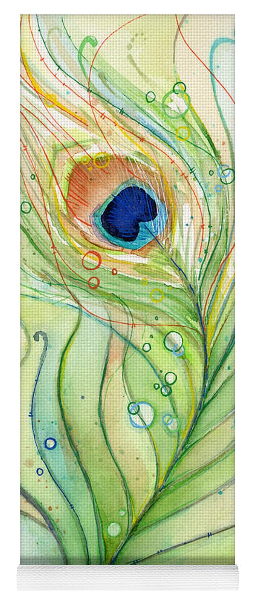 Peacock Yoga Mat featuring the painting Peacock Feather Watercolor by Olga Shvartsur