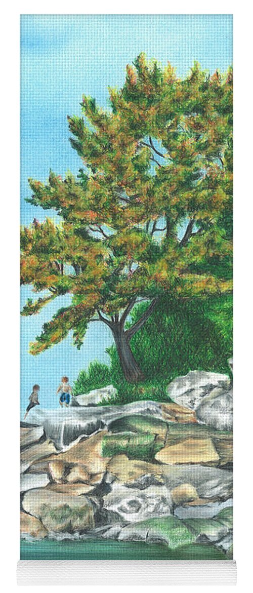 Early Fall Yoga Mat featuring the drawing Peaks Island by Troy Levesque
