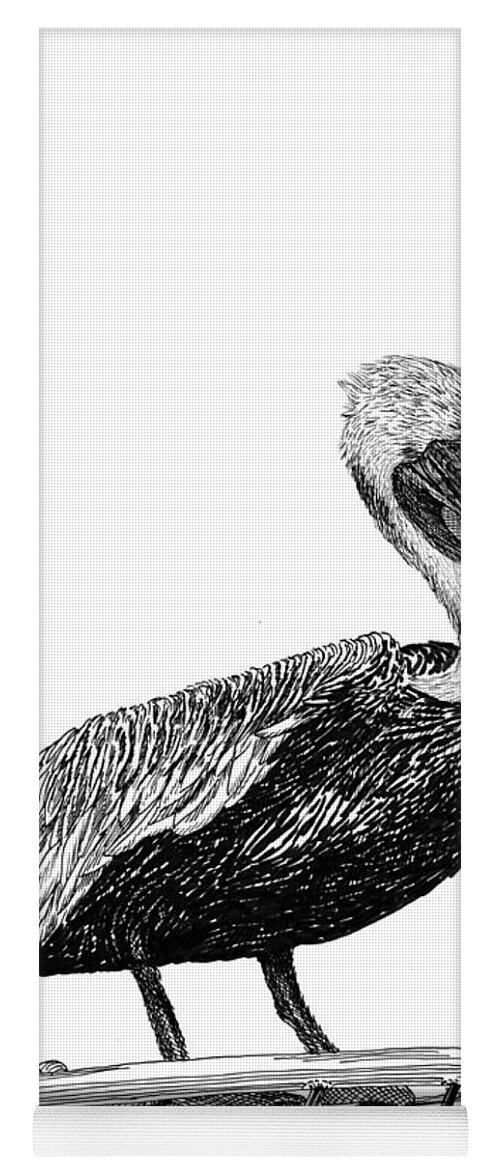 Priced Starting At $ 100.00 To $ 125.00 Yoga Mat featuring the drawing Monterey Pelican Pooping by Jack Pumphrey