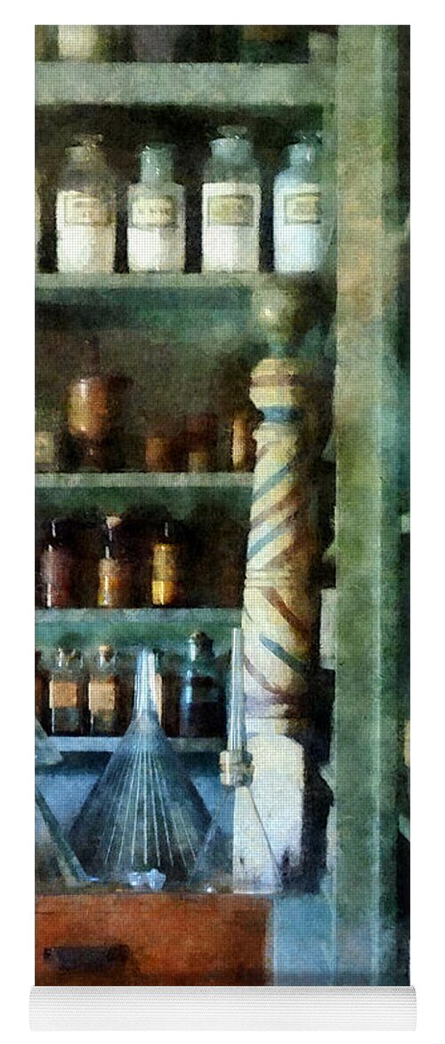 Funnels Yoga Mat featuring the photograph Pharmacy - Back Room of Drug Store by Susan Savad
