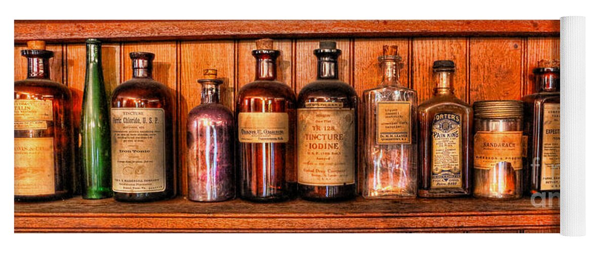 Alchemist Yoga Mat featuring the photograph Pharmacy - Medicine Bottles II by Lee Dos Santos