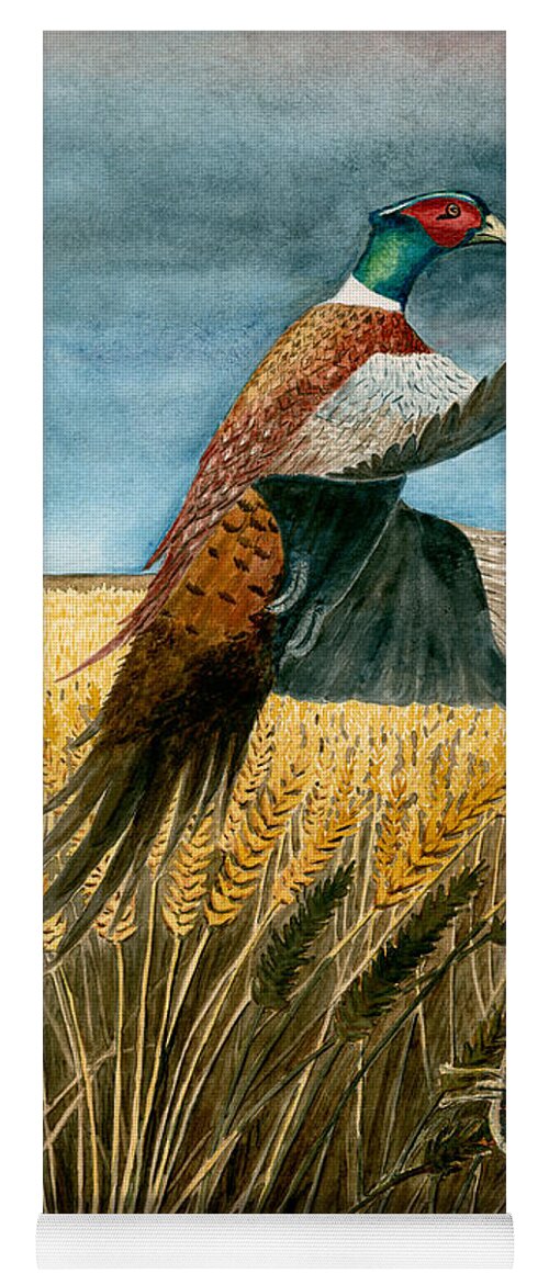 Pheasant Yoga Mat featuring the painting Pheasant Rising by Timothy Livingston