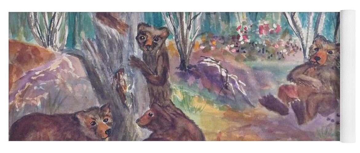 Bears Yoga Mat featuring the painting Picnic in the Woods by Ellen Levinson