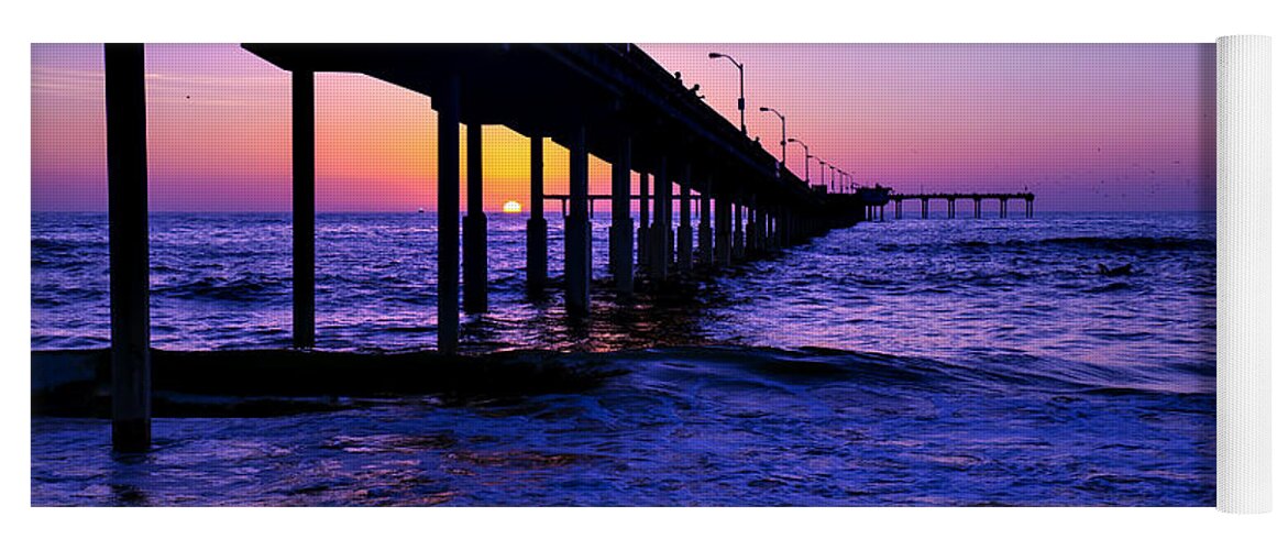 Sunset Yoga Mat featuring the photograph Pier Sunset Ocean Beach by Garry Gay
