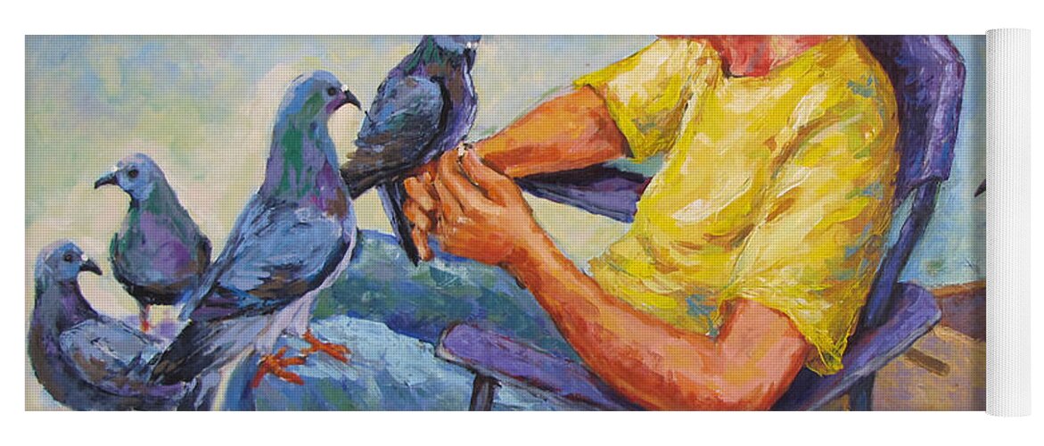 Pigeon Yoga Mat featuring the painting Pigeon Talk by Jyotika Shroff