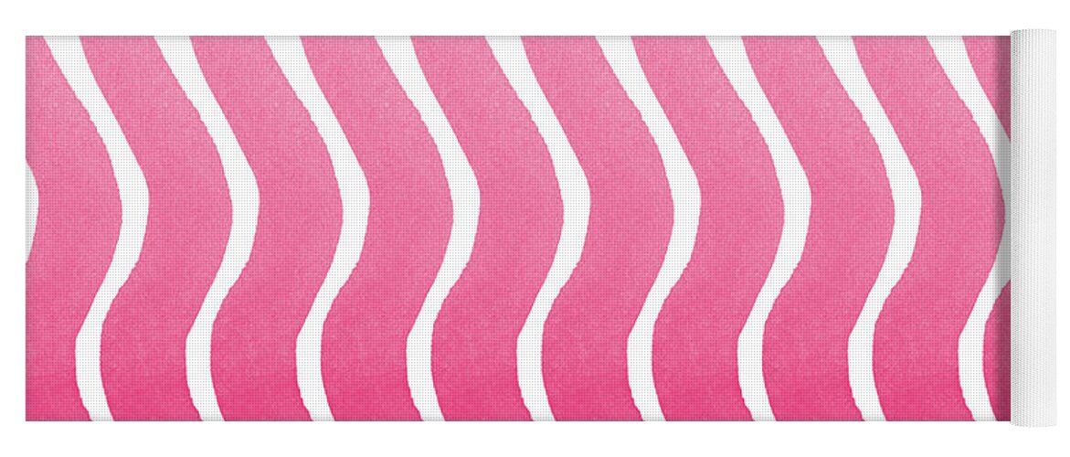 Spring Yoga Mat featuring the painting Pink Waves- Abstract Watercolor Pattern by Linda Woods