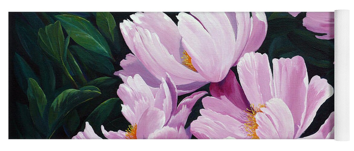 Peony Yoga Mat featuring the painting Pink Windflower Peonies by Karen Mattson