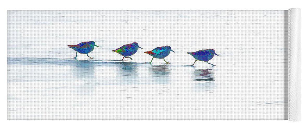 Beach Yoga Mat featuring the photograph Plovers in a Row by Allan Van Gasbeck