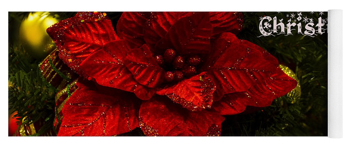Poinsettia Yoga Mat featuring the photograph Poinsettia Christmas Greeting Card by Mark Andrew Thomas