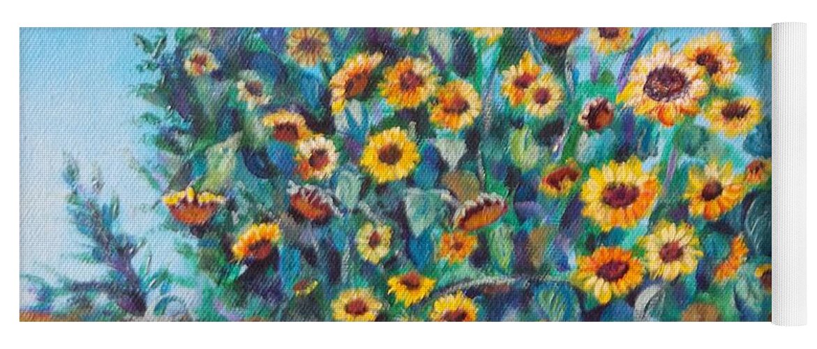 Sunflowers Yoga Mat featuring the painting Polk Farm Sunflowers by Linda Markwardt