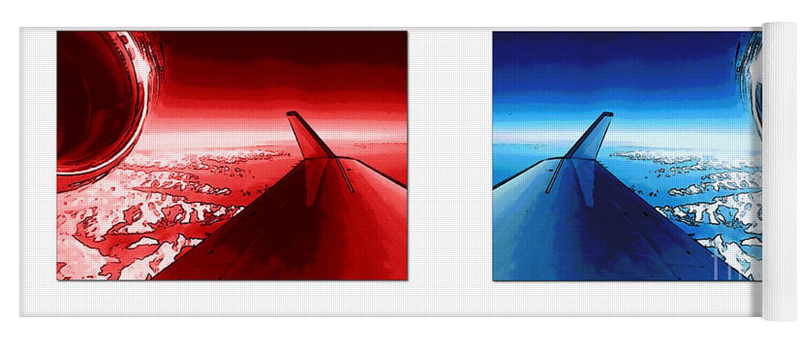 Red Yoga Mat featuring the photograph Red Blue Jet Pop Art Planes by Vintage Collectables