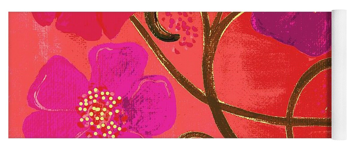 Digitized Yoga Mat featuring the painting Pop Spring Purple Flowers by Linda Bailey