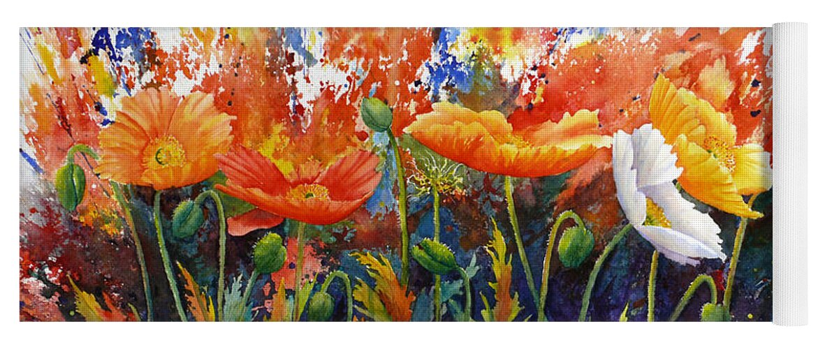 Poppies Yoga Mat featuring the painting Poppy Blast by Karen Mattson