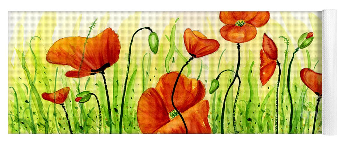 Poppies Yoga Mat featuring the painting Poppy Field by Annie Troe