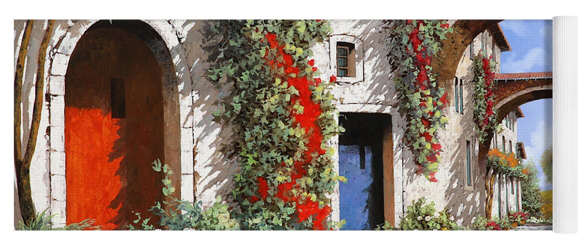 Red Door Yoga Mat featuring the painting Porta Rossa Porta Blu by Guido Borelli