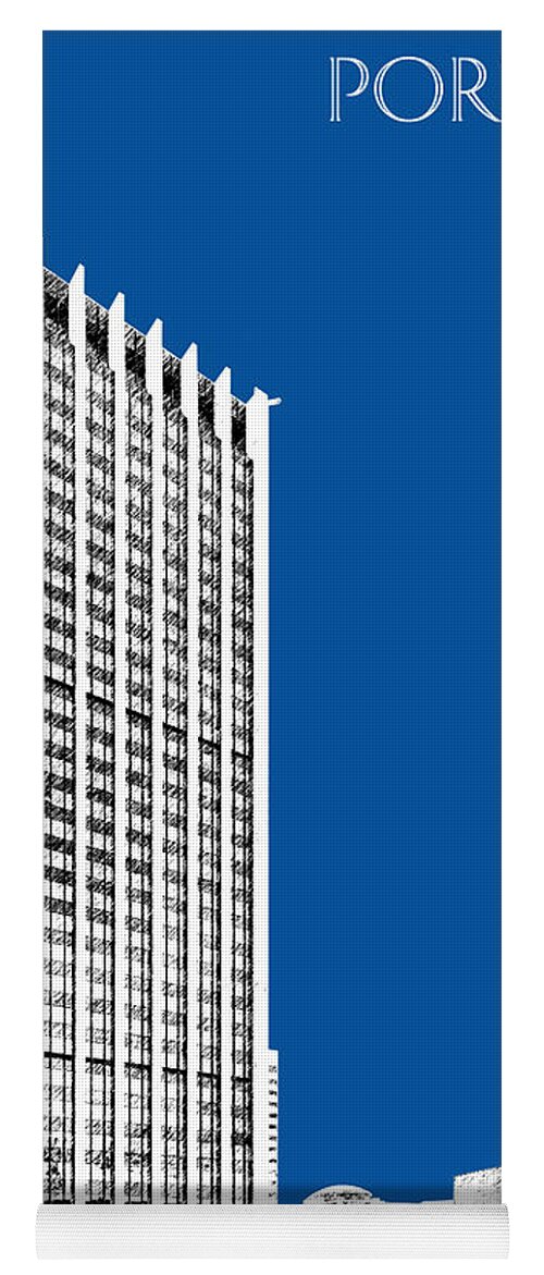 Architecture Yoga Mat featuring the digital art Portland Skyline Wells Fargo Building - Royal Blue by DB Artist