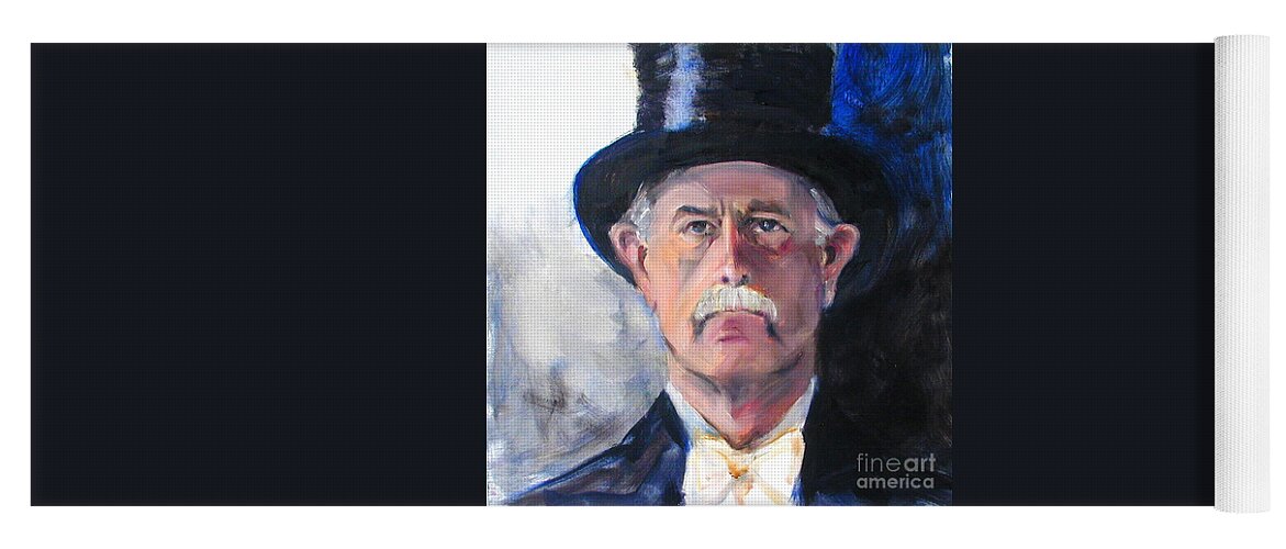 Portrait Painting Of Man Yoga Mat featuring the painting Portrait of a man in top hat by Greta Corens