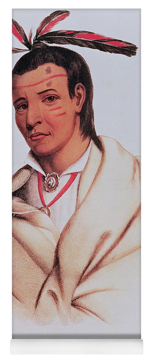 Native American Indian Yoga Mat featuring the photograph Portrait Of A-mis-quam, A Winnebago Brave Coloured Engraving by American School
