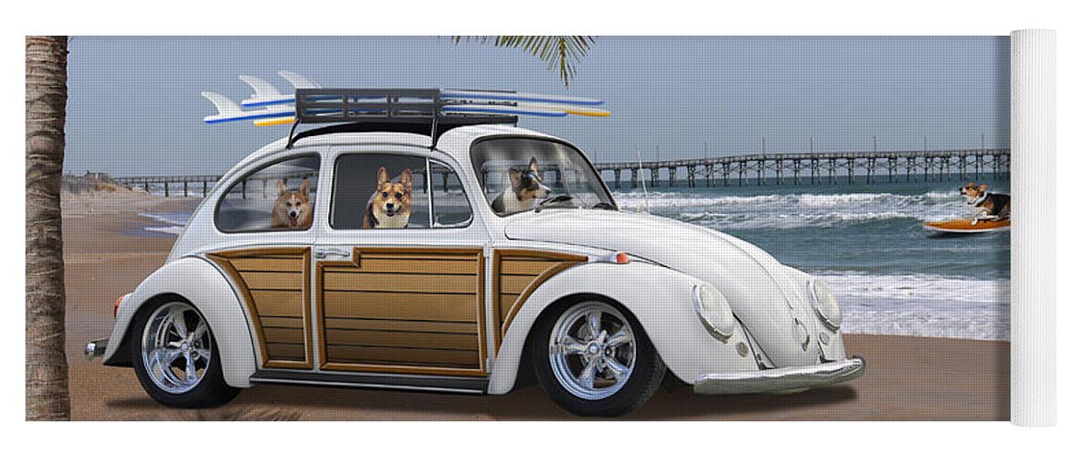Dogs Yoga Mat featuring the photograph Postcards from Otis - Beach Corgis by Mike McGlothlen