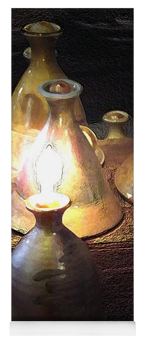 Ceramics Yoga Mat featuring the digital art Pottery Oil Lamp by Joyce Wasser