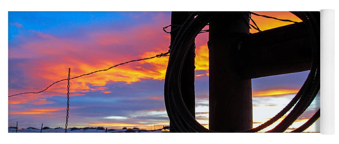 Sunset Yoga Mat featuring the photograph Prairie Fence Sunset by Dawn Key