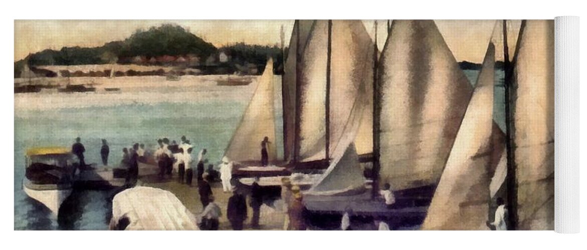 Sailboats Yoga Mat featuring the painting Preparing for a Race at Macatawa Park by Michelle Calkins