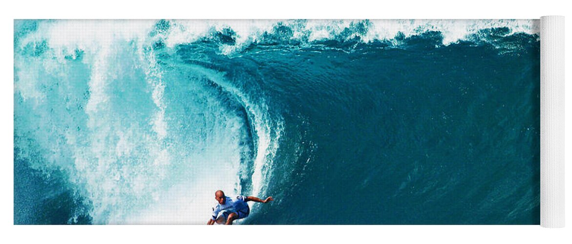 Kelly Slater Yoga Mat featuring the photograph Pro Surfer Kelly Slater Surfing in the Pipeline Masters Contest by Paul Topp