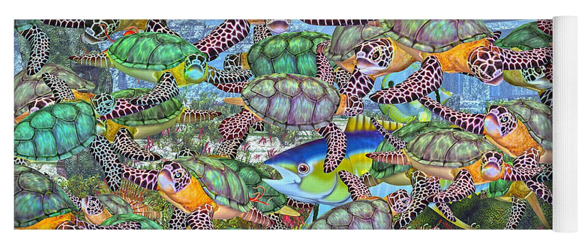 Turtles Yoga Mat featuring the digital art Protecting Mr. Bluefin by Betsy Knapp