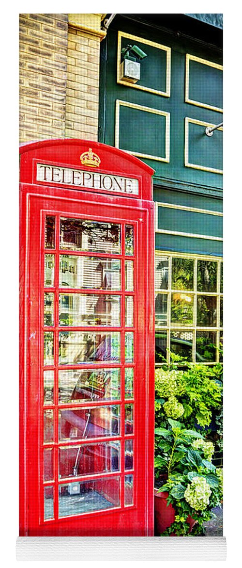 Tele Yoga Mat featuring the photograph Pub British Telephone Booth by Joan McCool