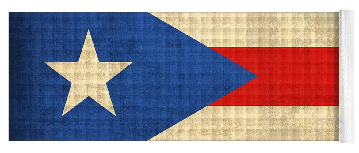 Puerto Yoga Mat featuring the mixed media Puerto Rico Flag Vintage Distressed Finish by Design Turnpike