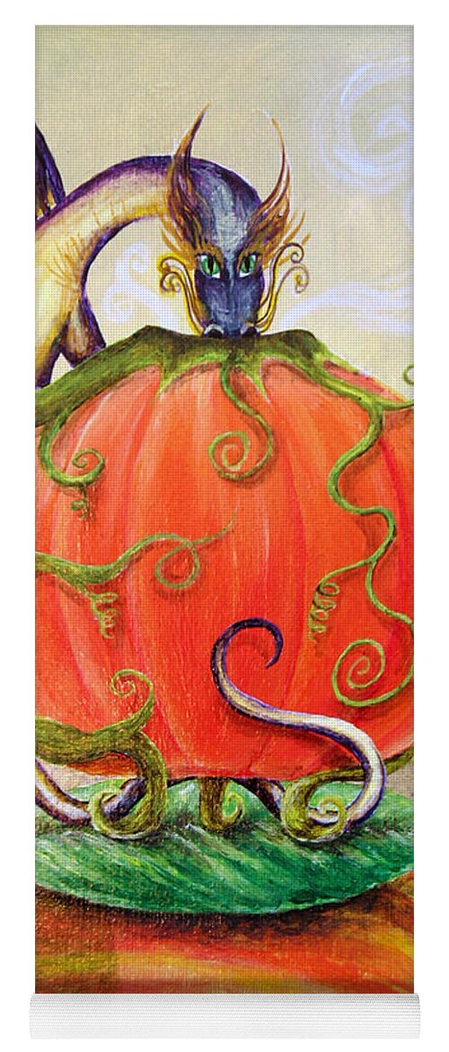 Dragon Yoga Mat featuring the painting Pumpkin Tea Dragon by Michelle Bien