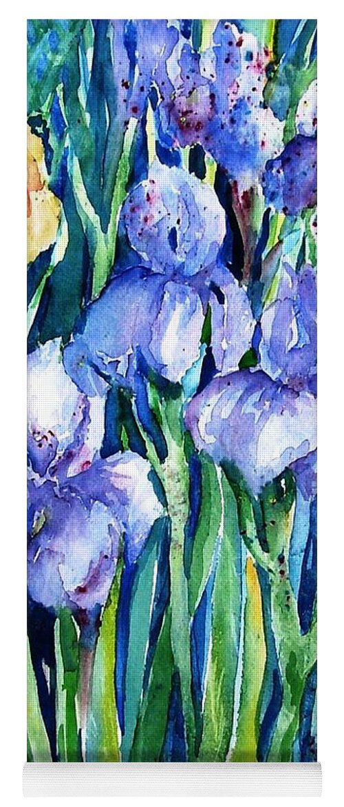 Purple Iris Yoga Mat featuring the painting Purple and Yellow Irises in the Garden by Trudi Doyle