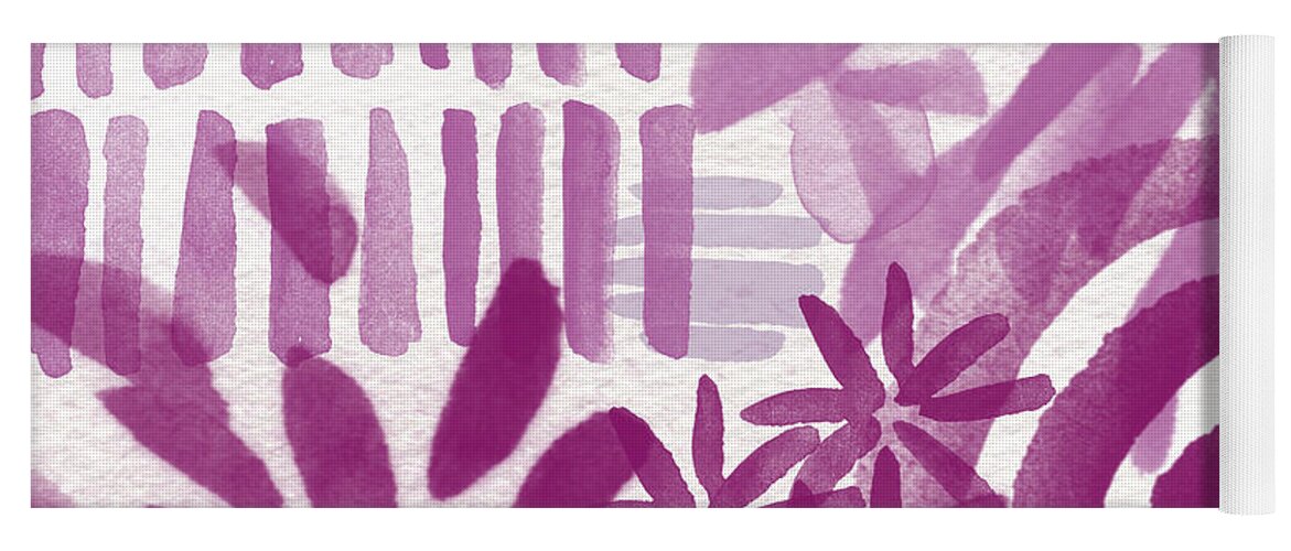 Purple And White Abstract Yoga Mat featuring the painting Purple Garden - Contemporary Abstract Watercolor Painting by Linda Woods