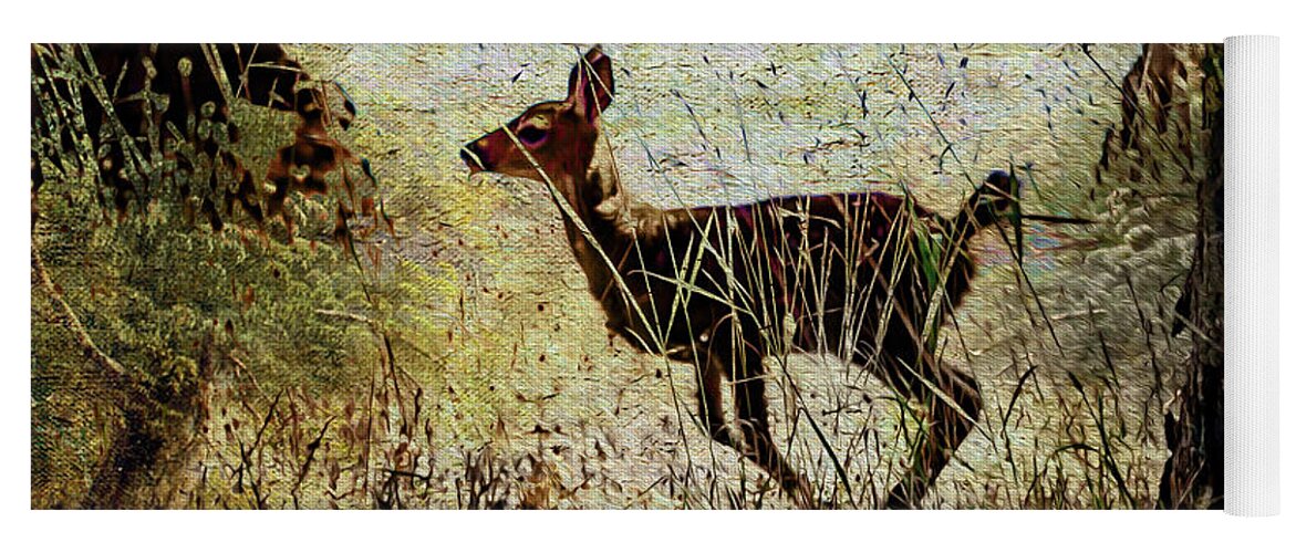 Fawn Yoga Mat featuring the photograph Quick by Kathy Bassett