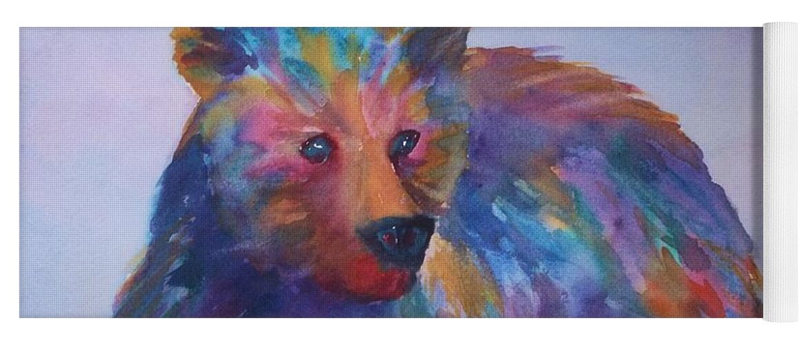Bear Yoga Mat featuring the painting Rainbow Bear by Ellen Levinson