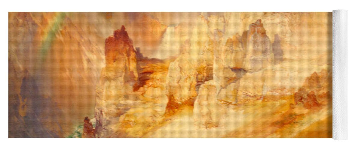 Thomas Moran Yoga Mat featuring the painting Rainbow over the Grand Canyon of the Yellowstone by Thomas Moran